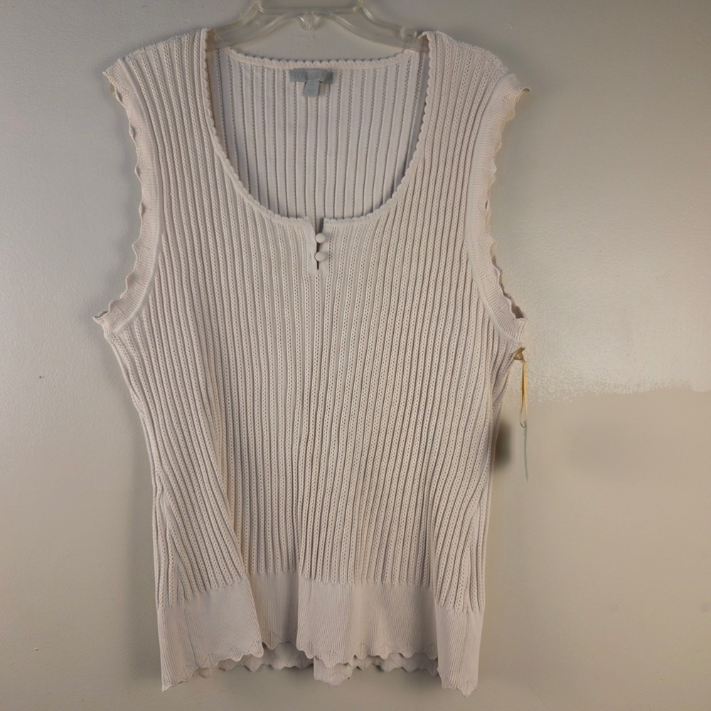 Ryegrass Cream Ribbed Pointelle Knit Scalloped Tank Top Plus Size 3X NWT